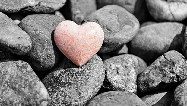 Red stone heart in a stone heap - Sea to Sky Hospice Society